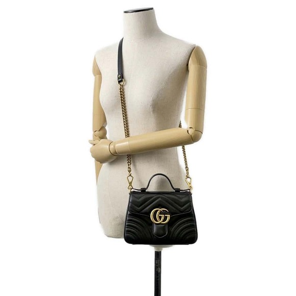 Gucci GG Marmont Top Handle Bag Shoulder Bag Black - Picture 4 of 11